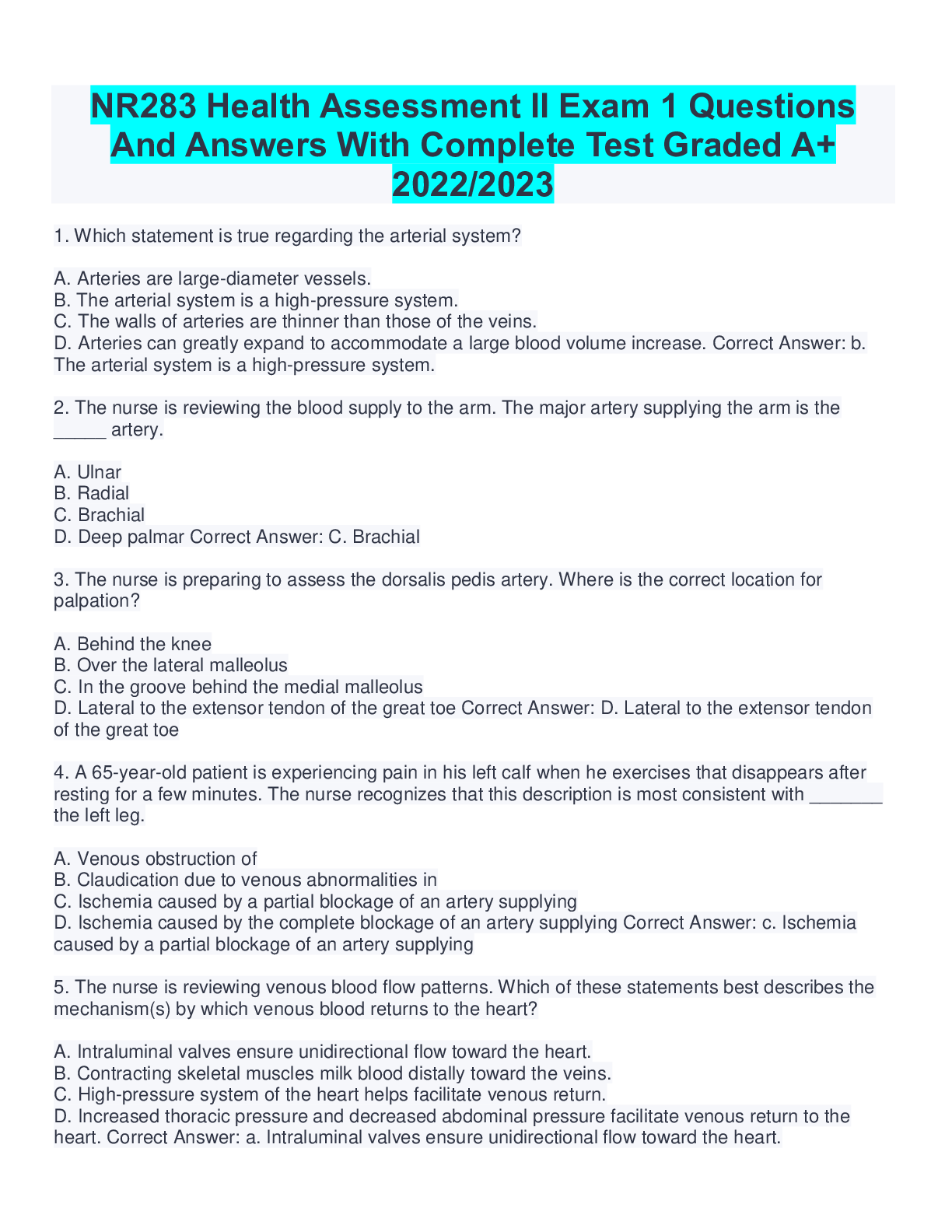 Preview image for NR283 Health Assessment II Exam 1 Questions And Answers With Complete Test Graded A+ 2022/2023